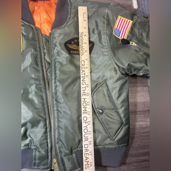 Kids Flight Jacket With Patches Boys Size S Fighter Pilot Boys Green - Picture 10 of 14